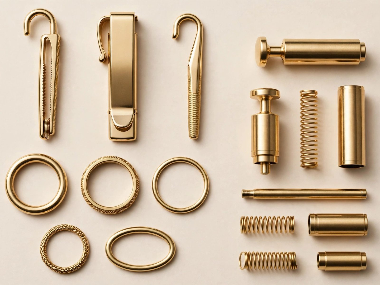 Brass pen clips, decorative rings and push mechanisms