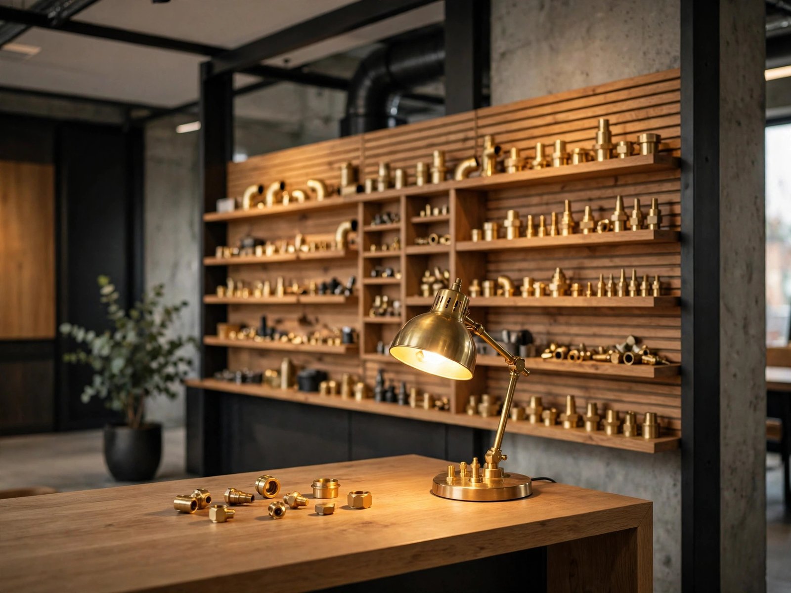 Litebow Industries office with brass component display in Jamnagar, India