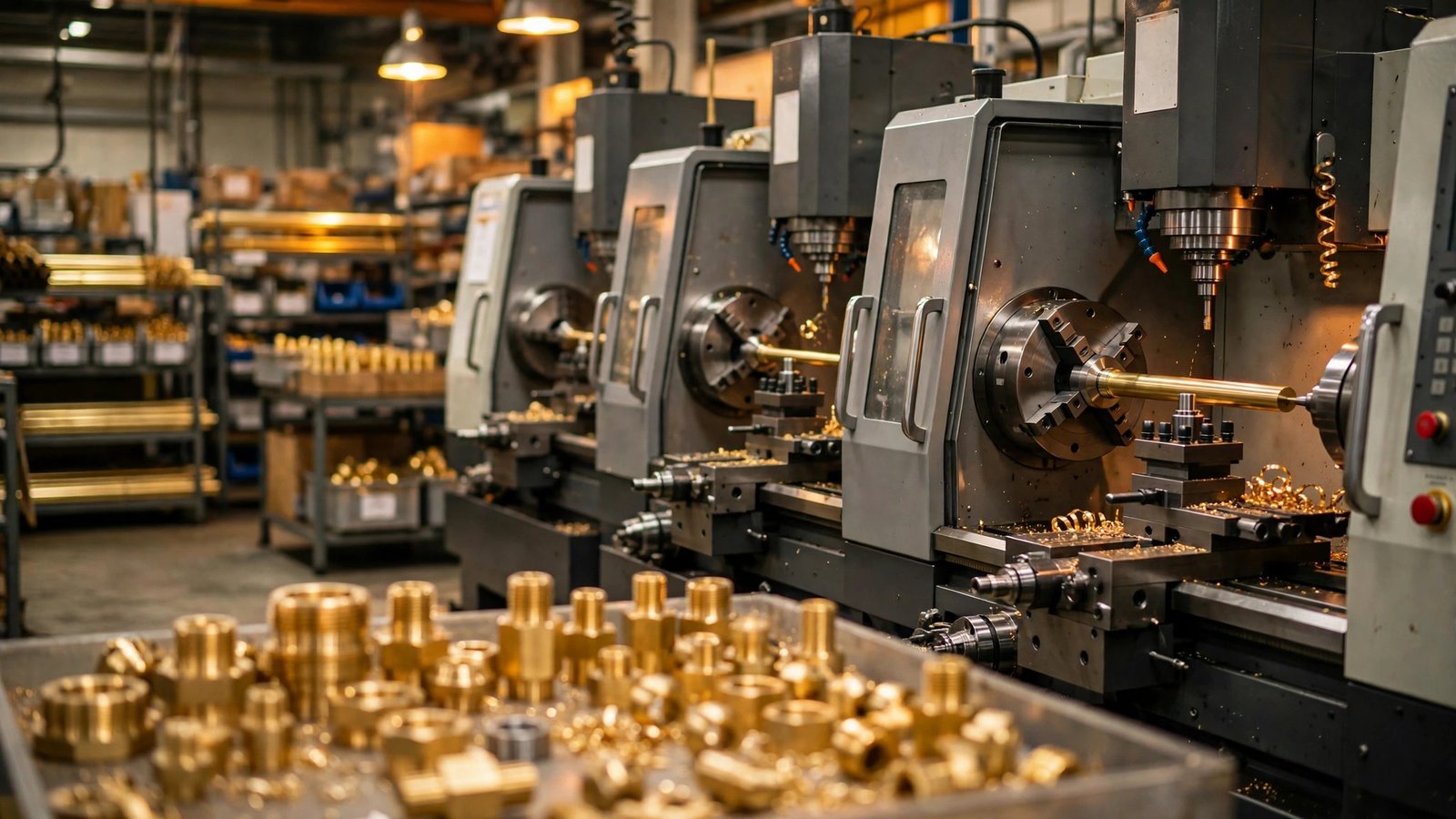 Litebow brass component factory floor with CNC turning machines in Jamnagar, India