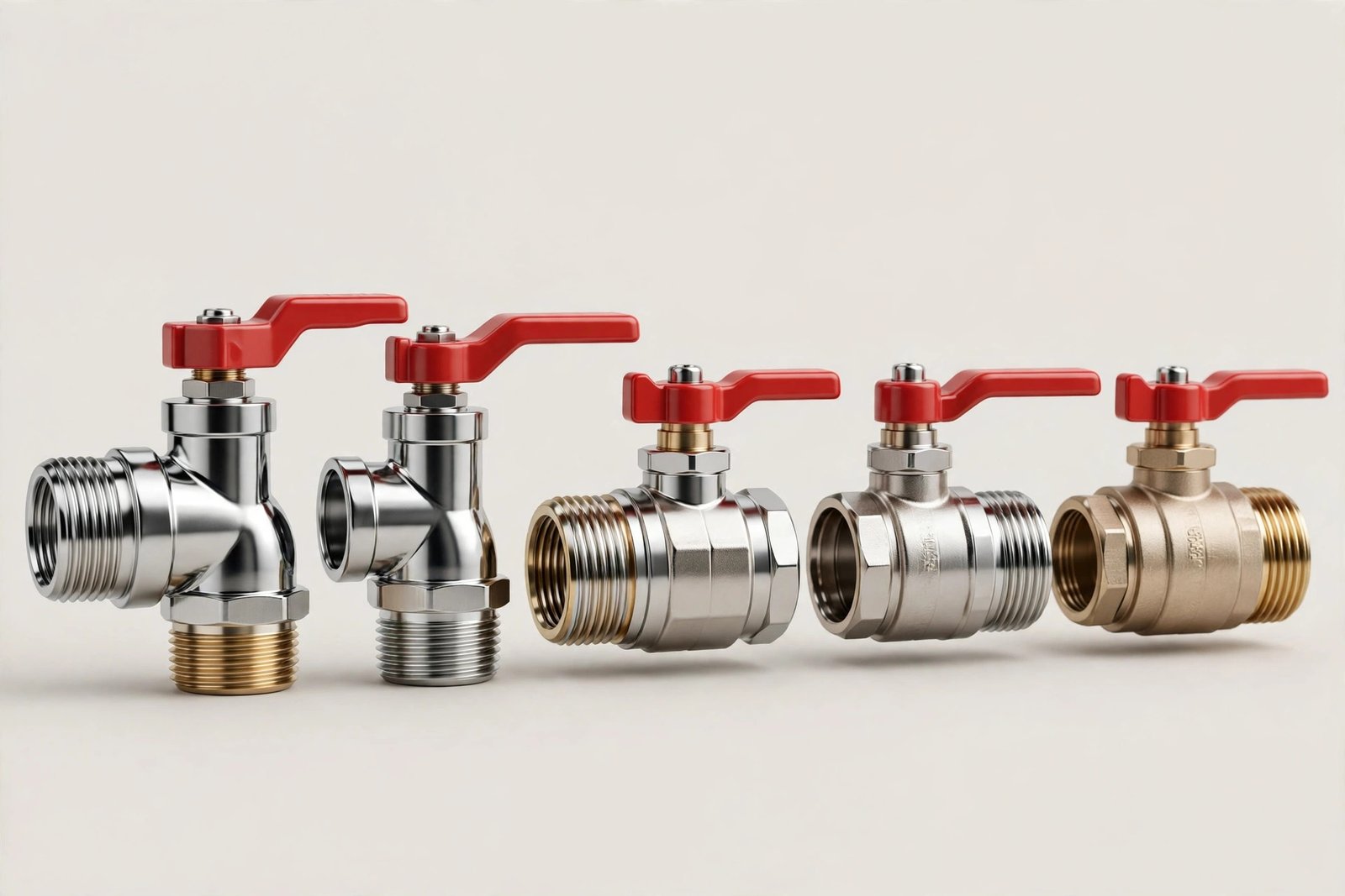 Brass angle valves and ball valves, chrome-plated, for export