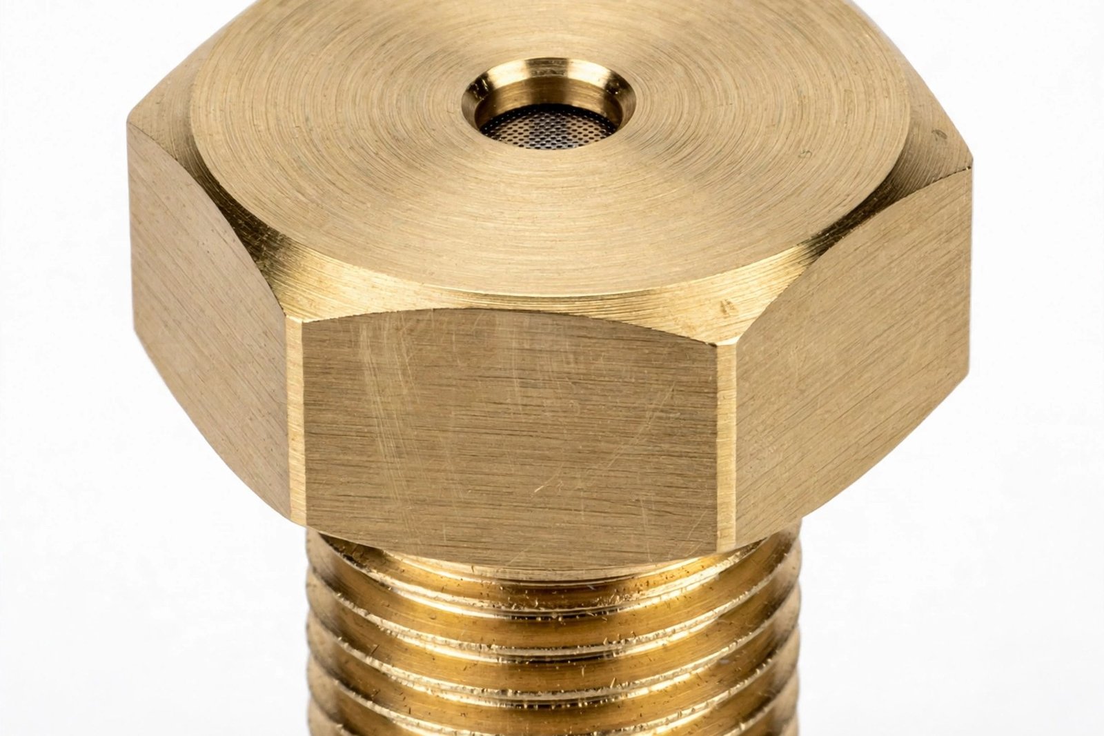 Close-up of brass IP68 vent plug with ePTFE membrane and O-ring seal
